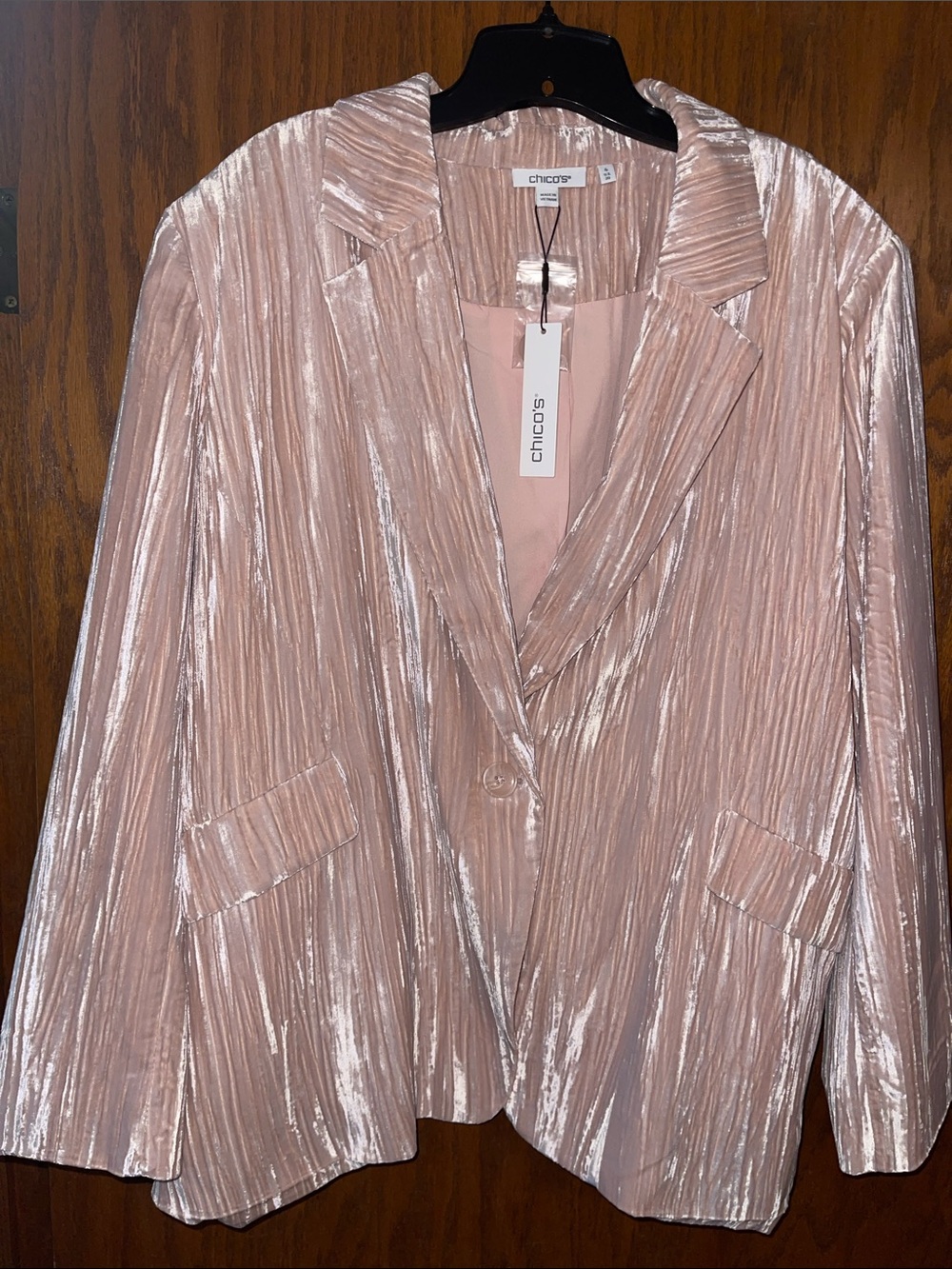 Chico’s Women's Blush Pink Velvet Blazer size 4